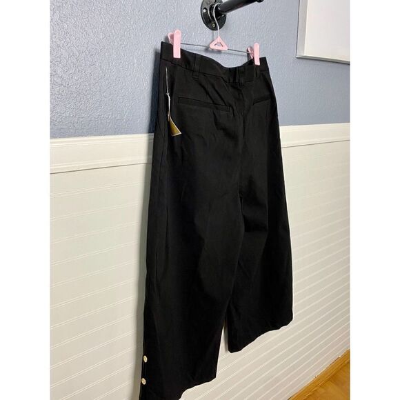 Michael Kors Black Button Detail Wide Leg Cropped Dress Pants Size 12 NWT - Picture 8 of 9